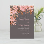 Boho Pink Bläserner Herbst Ash Gray Wedding Einladung (Stehend Vorderseite)