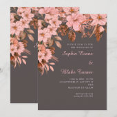 Boho Pink Bläserner Herbst Ash Gray Wedding Einladung (Vorne/Hinten)