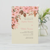 Boho Pink Bläserner Herbst Bamboo Hochzeit Einladung (Stehend Vorderseite)