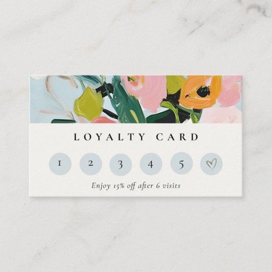 Boho Pink Blue Green Painted Floral Loyality Visitenkarte (Vorderseite)