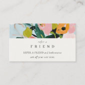 Boho Pink Blue Green Painted Floral Refer A Friend Visitenkarte (Vorderseite)