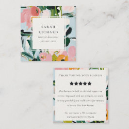 Boho Pink Blue Green Painted Floral Review Request Quadratische Visitenkarte
