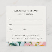 Boho Pink Blue Painted Floral Geschenkgutschein Quadratische Visitenkarte (Rückseite)