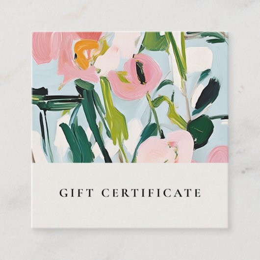 Boho Pink Blue Painted Floral Geschenkgutschein Quadratische Visitenkarte (Vorderseite)