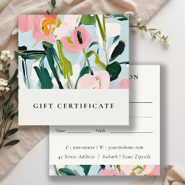 Boho Pink Blue Painted Floral Geschenkgutschein Quadratische Visitenkarte