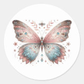 Boho Pink & Blue Wassercolor Butterfly Runder Aufkleber (Vorderseite)