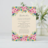 Boho Pink Blue Yellow Flowers Hochzeitdetails Begleitkarte (Stehend Vorderseite)