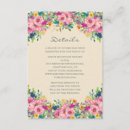 Boho Pink Blue Yellow Flowers Hochzeitdetails Begleitkarte