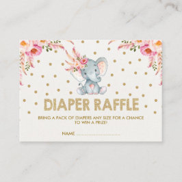 Boho Pink Blume Elephant Diaper Raffle Ticket Begleitkarte