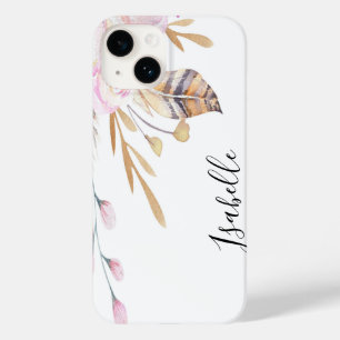 Boho pink Blume federn weißen Namen Case-Mate iPhone 14 Hülle