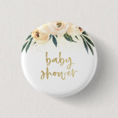 Boho Pink Blume & Gold Baby Dusche Button (Vorderseite)