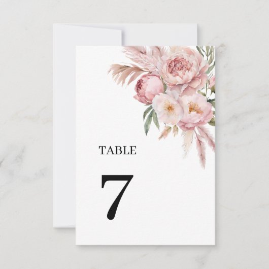 Boho Pink Blume Pampas Gras Tischnummern 7 (Vorderseite)