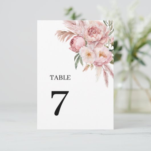 Boho Pink Blume Pampas Gras Tischnummern 7 (Stehend Vorderseite)