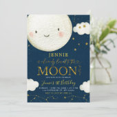 Boho Pink Blume über dem Mond Baby Dusche Einladun Einladung (Stehend Vorderseite)