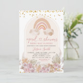 Boho Pink Blume über dem Mond Baby Dusche Einladun Einladung (Stehend Vorderseite)