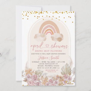 Boho Pink Blume über dem Mond Baby Dusche Einladun Einladung