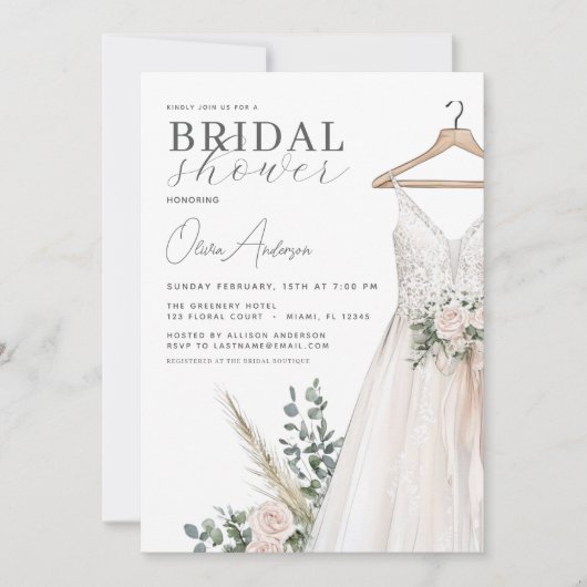 Boho Pink Blume und Grünes Brautparty Einladung (Vorderseite)