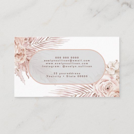 Boho pink Blume Visitenkarte (Rückseite)