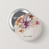 Boho Pink Blume Wasserfarben Elegant Stilvoll Button (Vorne & Hinten)