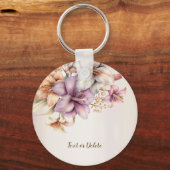 Boho Pink Blume Wasserfarben Elegant Stilvoll Schlüsselanhänger (Rückseite)