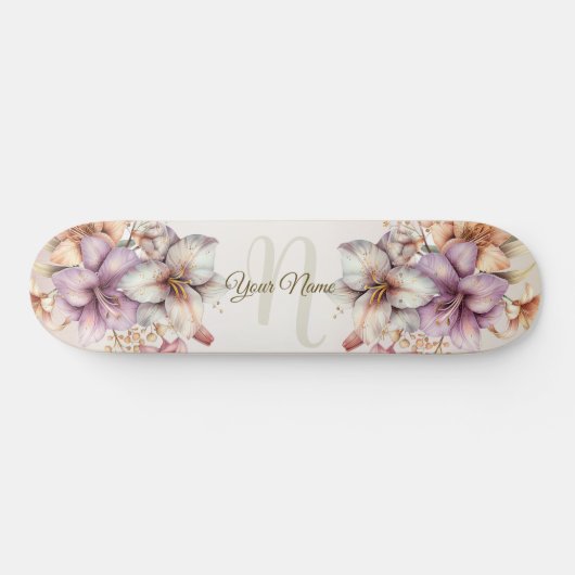 Boho Pink Blume Wasserfarben Elegant Stilvoll Skateboard (Horizontal)
