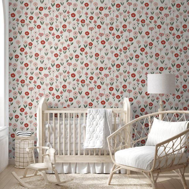 Boho Pink Blumen Nahtloses Muster Tapete (Kinder)