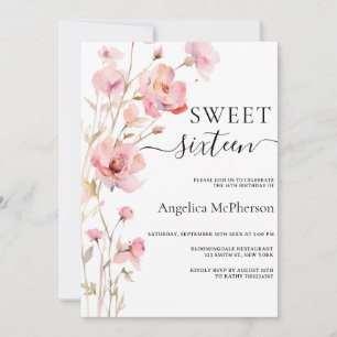 BOHO PINK BLUSH WATERCOLOR MEADOW BLUME SWEET 16 EINLADUNG