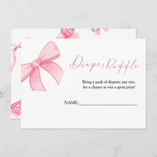 Boho Pink Bow Daiper Raffle für Babyduschkarte Einladung (Vorne/Hinten)