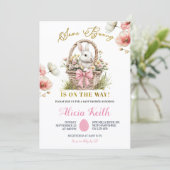 Boho Pink Bow Floral Easter Bunny Baby Shower Einladung (Stehend Vorderseite)