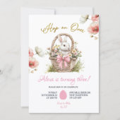 Boho Pink Bow Floral Easter Bunny Birthday Einladung (Vorderseite)