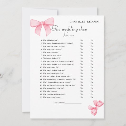 Boho Pink Bow Wedding Party Card Ankündigung (Vorderseite)