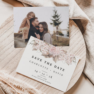 Boho Pink Brown Floral Wedding Save the Date Card Einladung