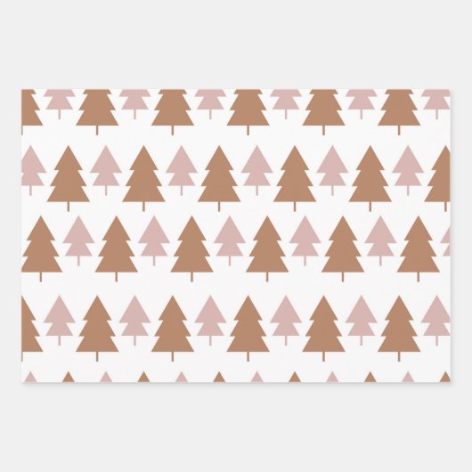 Boho Pink Brown Weihnachtsbaumen Urlaub Geschenkpapier Set (Vorderseite)