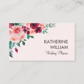 Boho Pink Burgund Rose Floral Visitenkarte (Vorderseite)