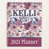 Boho Pink Burgundy Floral und Blue Botanicals Planer (Vorderseite)