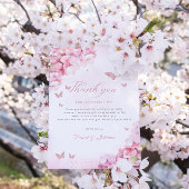 Boho Pink Butterfly Kisses Floral Girl Baby Shower Dankeskarte