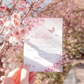 Boho Pink Butterfly Kisses Floral Girl Baby Shower Dankeskarte