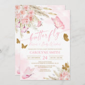 Boho Pink Butterfly Kisses Kinderdusche Einladung (Vorne/Hinten)