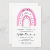 Boho Pink Butterfly Rainbow Girl Abschluss Einladung (Vorne/Hinten)