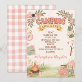 Boho Pink Camping-Checkliste  Einladung (Vorne/Hinten)