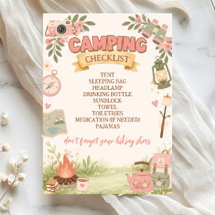 Boho Pink Camping-Checkliste Einladung