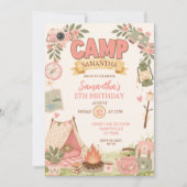 Boho Pink Camping Thema Mädchen Geburtstag Einladung (Vorderseite)