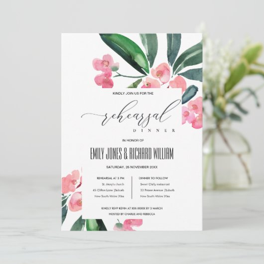 BOHO PINK CHRIST THORN BLOOM PROBE DINNER EINLADUNG (Stehend Vorderseite)