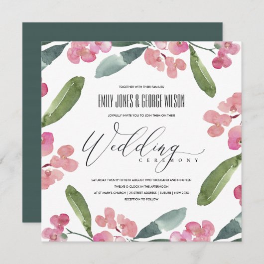 BOHO PINK CHRIST THORN CACTI BLOOM FRAME WEDD EINLADUNG (Vorne/Hinten)