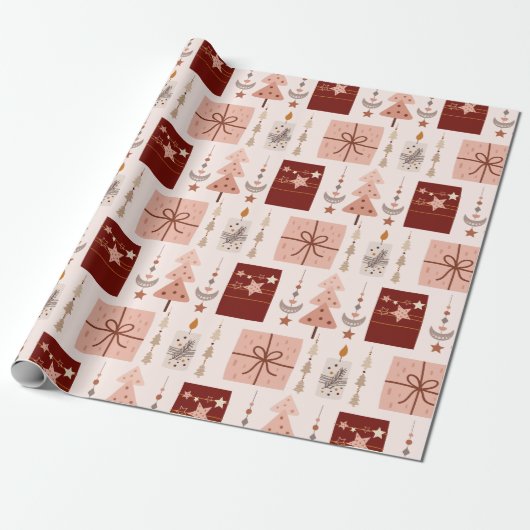 Boho Pink Christmas Geschenkpapier (Ungerollt)