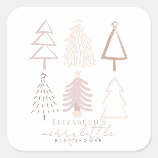 Boho Pink Christmas Trees Baby Shower Quadratischer Aufkleber (Vorderseite)