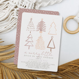 Boho Pink Christmas Trees Drive-by Baby Shower Einladung