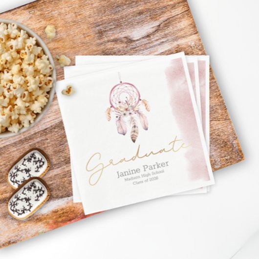 Boho Pink Class Year Graduation Party Serviette