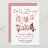 Boho Pink Clothesline Sweet Baby Girl Babydusche Einladung (Vorne/Hinten)