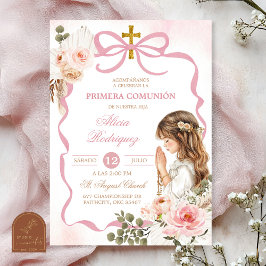 Boho Pink Coquette Pampas Gras Erste Heilige Kommu Einladung